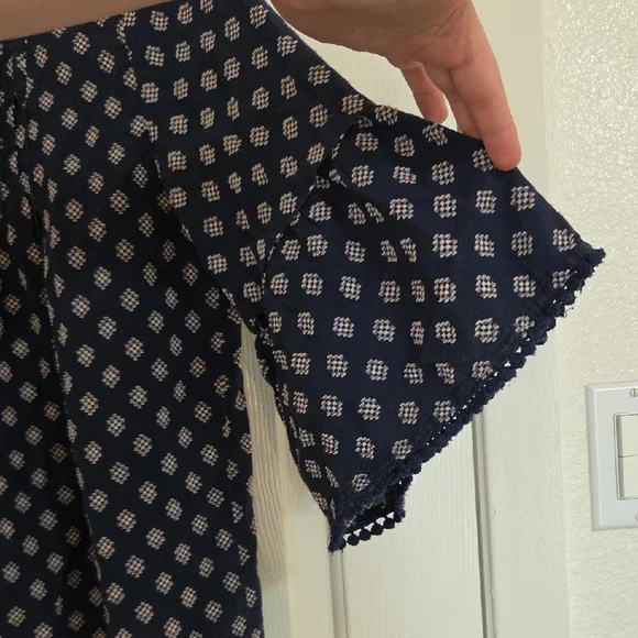 LOFT Navy Diamond-Print Flutter Sleeve Blouse - Picture 3 of 6